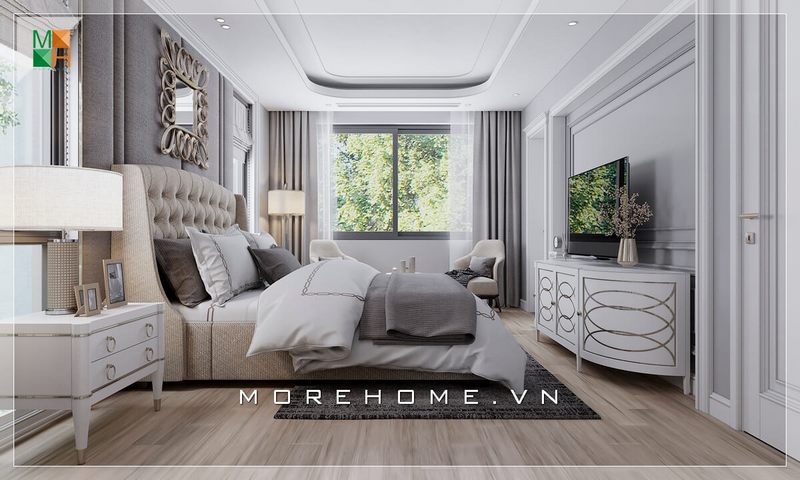 Chiêm ngưỡng mẫu thiết kế phòng ngủ tân cổ điển có cửa sổ thông thoáng cho biệt thự, nhà phố